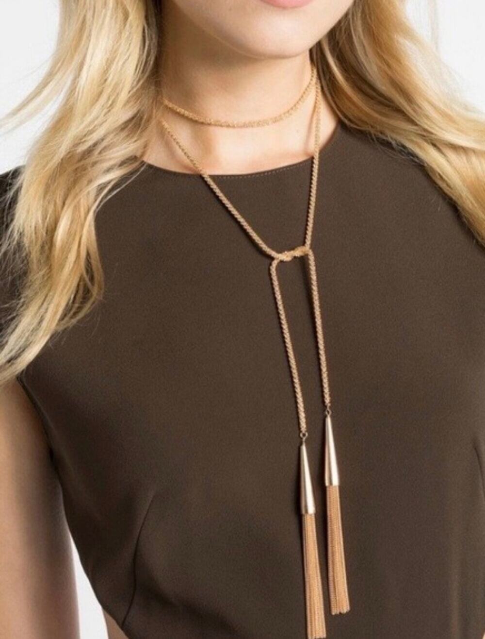 Kendra Scott PHARA Lariat Necklace Gold Fringe Tassel Chain NWT Western Jewelry